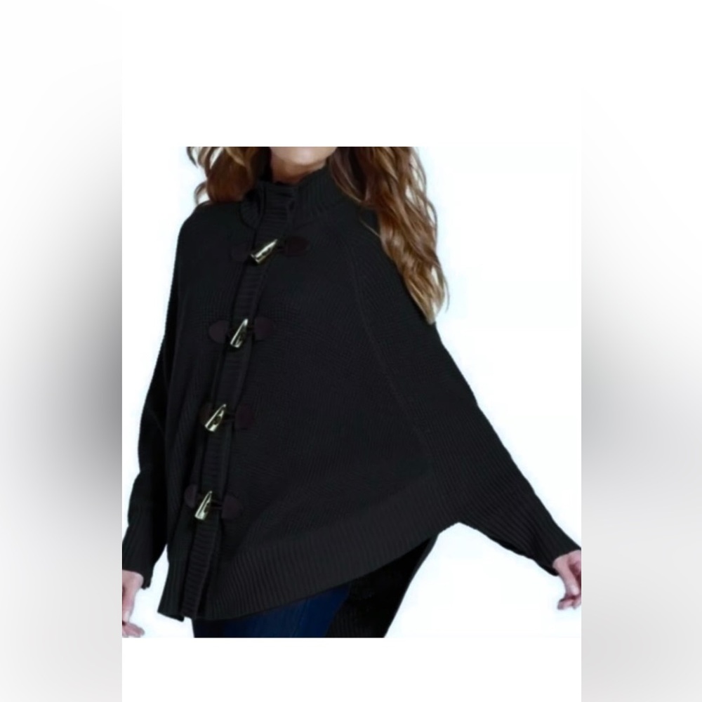 Michael Kors Black Poncho with silver Buttons
